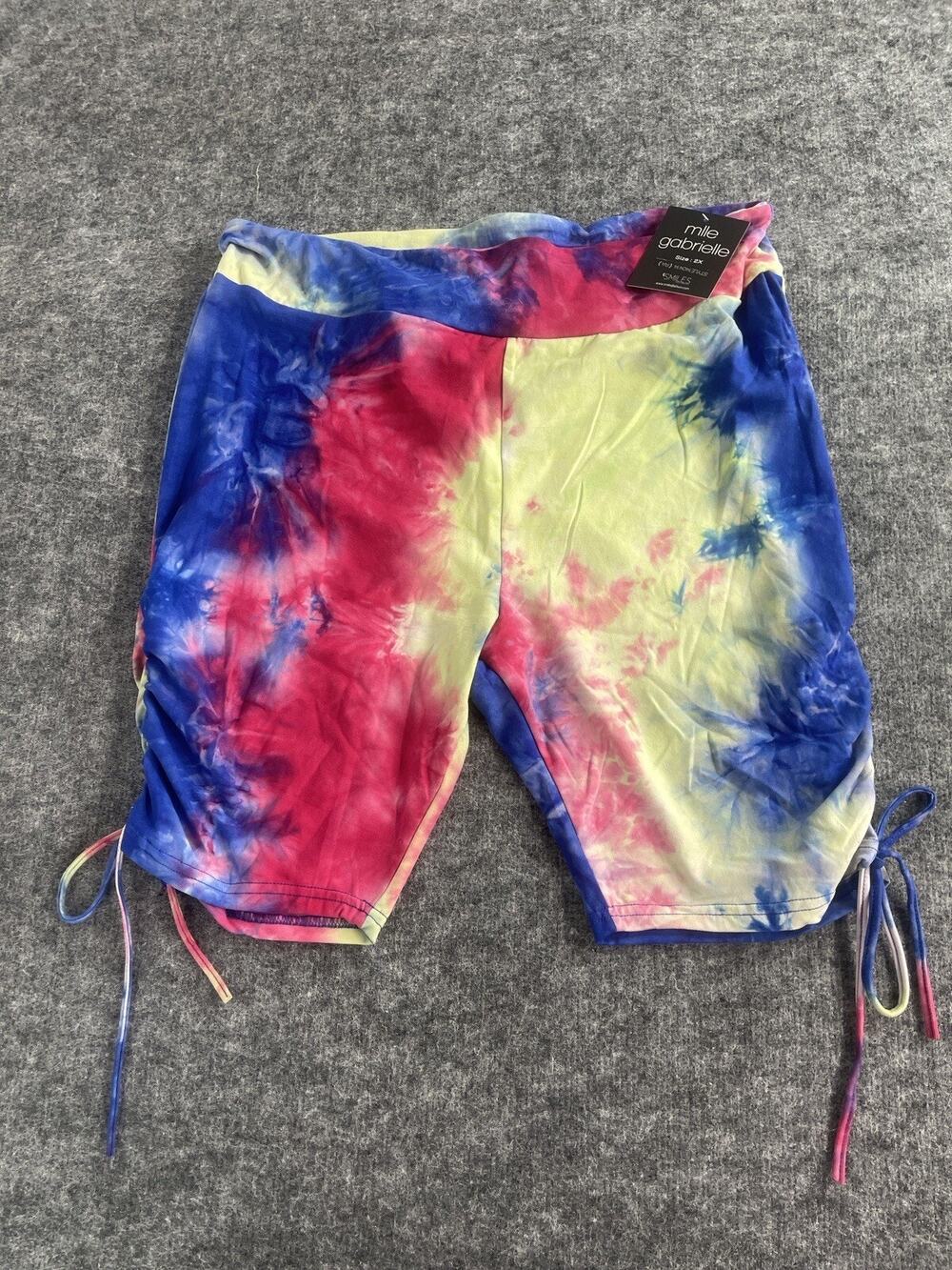 Mlle Gabrielle Shorts Womens 2X Tie Dye Compression Bermuda Yoga Gym N42